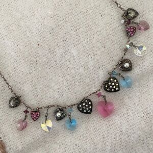 Be My Valentine - Heart Charm Necklace with Pink and Blue Accents